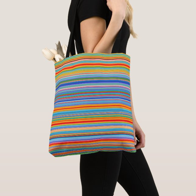 Multicolor Striped Pattern Tote Bag (Close Up)