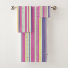 Multicolor Stripes in pink purple yellow green Bath Towel Set