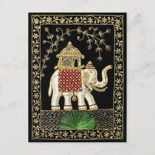 Multicolor Thread and Zari Embroidered Royal Eleph Postcard