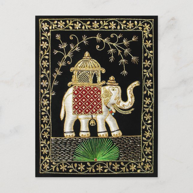 Multicolor Thread and Zari Embroidered Royal Eleph Postcard (Front)