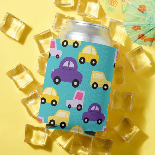 Multicolor Toy Cars Pattern  Can Cooler (In Situ Summer)