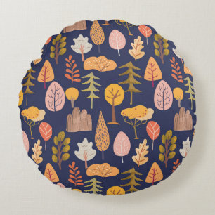 Multicolor Trees: Mid Autumn Vintage Round Cushion