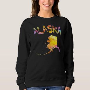 Multicolor Watercolor Alaska State Map Digital Art Sweatshirt