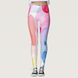 Multicolor Watercolor Blue, Red, Yellow Design Leggings