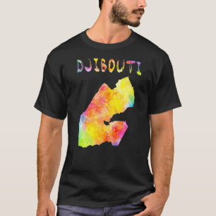 Multicolor Watercolor Djibouti Map Digital Artwork T-Shirt