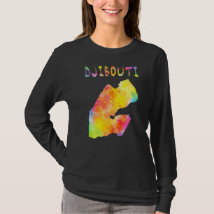Multicolor Watercolor Djibouti Map Digital Artwork T-Shirt