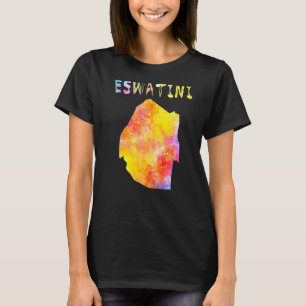 Multicolor Watercolor Eswatini Map Digital Artwork T-Shirt