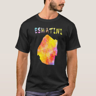 Multicolor Watercolor Eswatini Map Digital Artwork T-Shirt