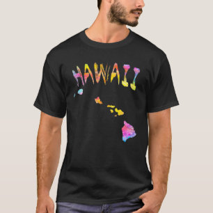 Multicolor Watercolor Hawaii State Map Digital Ar T-Shirt