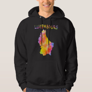 Multicolor Watercolor Luxembourg Map Digital Artwo Hoodie