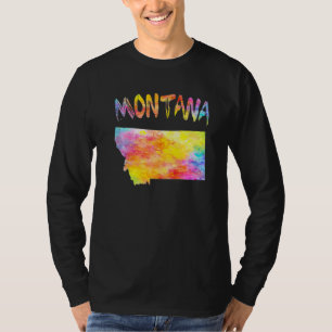 Multicolor Watercolor Montana State Map Digital Ar T-Shirt