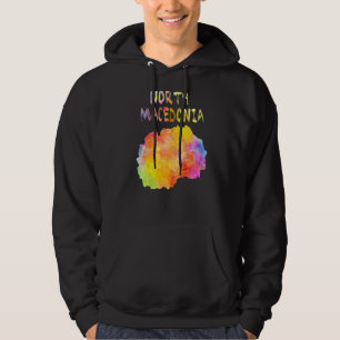 Multicolor Watercolor North Macedonia Map Digital  Hoodie