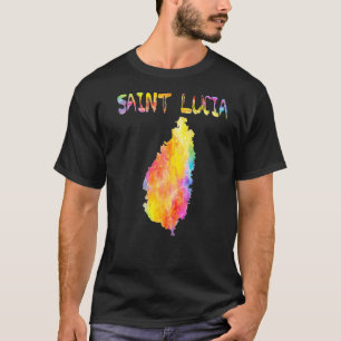 Multicolor Watercolor Saint Lucia Map Digital Artw T-Shirt