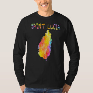 Multicolor Watercolor Saint Lucia Map Digital Artw T-Shirt