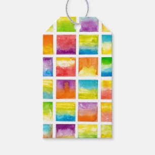 Multicolor Watercolor Squares Painting Art Gift Tags