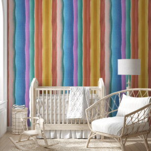 Multicolor Watercolor Stripes Pattern Wallpaper