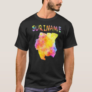 Multicolor Watercolor Suriname Map Digital Artwork T-Shirt