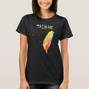 Multicolor Watercolor Taiwan Map digital Artwork T-Shirt
