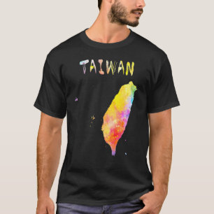 Multicolor Watercolor Taiwan Map digital Artwork T-Shirt