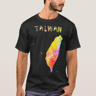 Multicolor Watercolor Taiwan Map digital Artwork T-Shirt