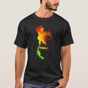 Multicolor Watercolor Thailand Map Digital Artwork T-Shirt