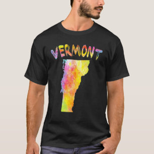 Multicolor Watercolor Vermont State Map Digital Ar T-Shirt