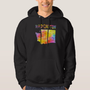 Multicolor Watercolor Washington State Map Digital Hoodie