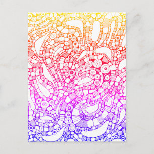 Multicolor Wavy Circles Square Abstract Drawing Postcard