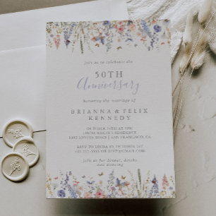 Multicolor Wildflower 50th Wedding Anniversary Invitation