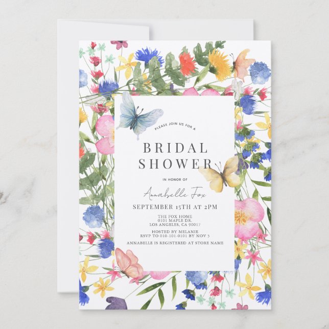 Multicolor Wildflower & Butterfly Bridal Shower Invitation (Front)