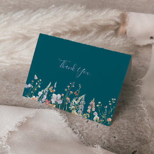 Multicolor Wildflower Green Folded Wedding  Thank You Card