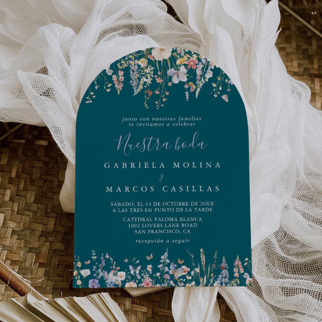 Multicolor Wildflower Green Nuestra Boda Wedding Invitation (Creator Uploaded)