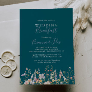 Multicolor Wildflower Green Wedding Breakfast Invitation