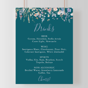 Multicolor Wildflower Green Wedding Drinks Menu  Poster