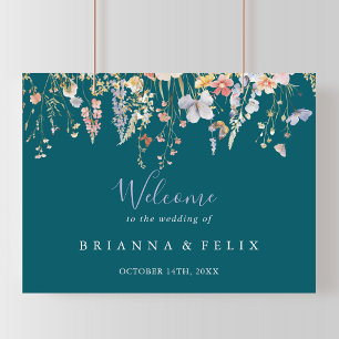 Multicolor Wildflower Green Wedding Welcome Poster