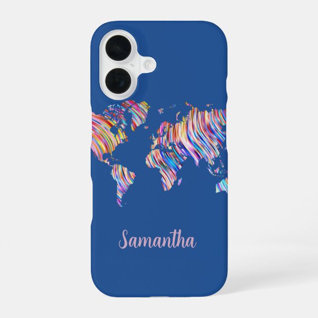 Multicolor World Map iPhone 16 Case (Back)
