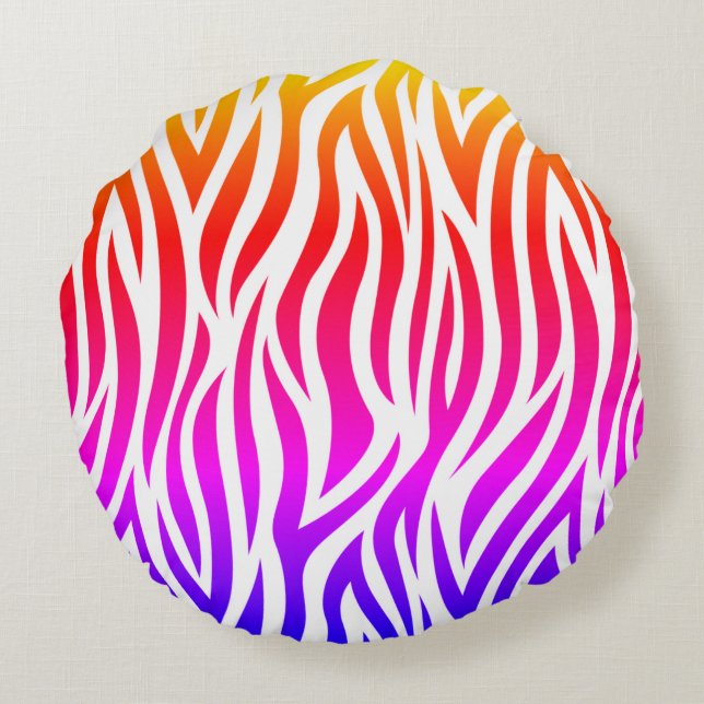 Multicolor Zebra Print Round Throw Pillow (Back)