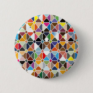 Multicolore geometric patterns with octagon shapes 6 cm round badge