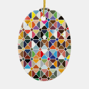 Multicolore geometric patterns with octagon shapes ceramic ornament