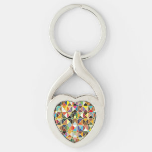 Multicolore geometric patterns with octagon shapes key ring
