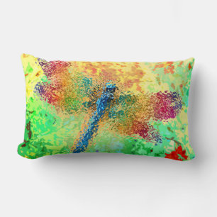 Multicolored Abstract Dragonfly Lumbar Cushion