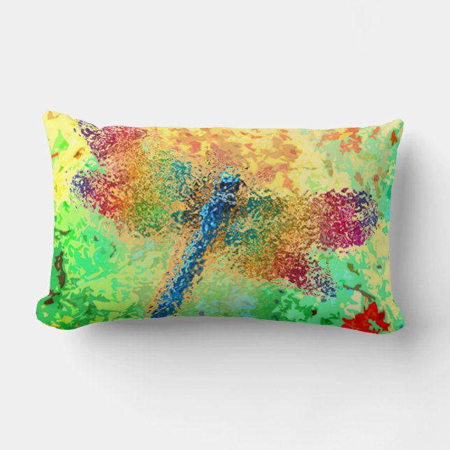 Multicolored Abstract Dragonfly Lumbar Cushion (Front)