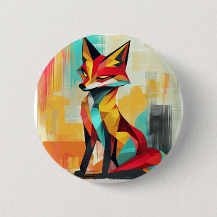 multicolored abstract fox in geometric style 6 cm round badge