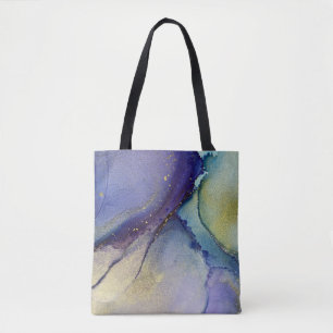 Multicolored Abstract Liquid Art & Gold Tote Bag