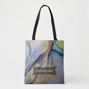 Multicolored Abstract Liquid Art & Gold Tote Bag