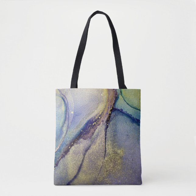 Multicolored Abstract Liquid Art & Gold Tote Bag (Front)