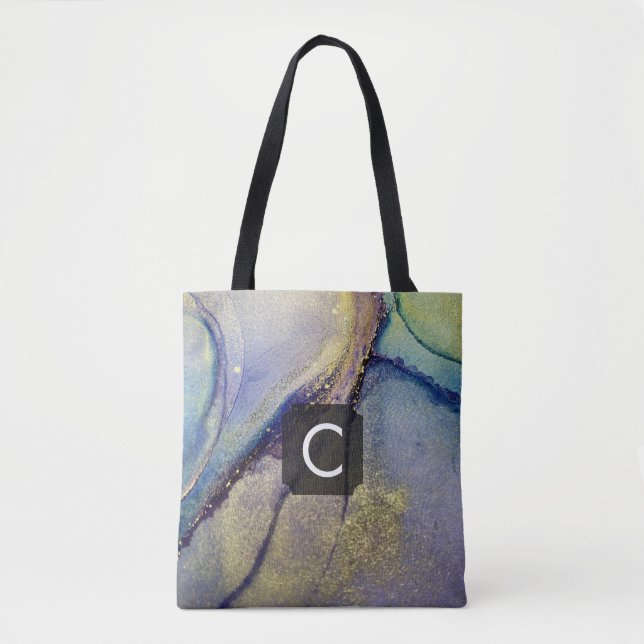 Multicolored Abstract Liquid Art & Gold Tote Bag (Front)