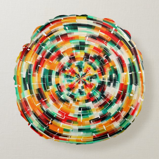 Multicolored Abstract Pattern Round Cushion (Front)