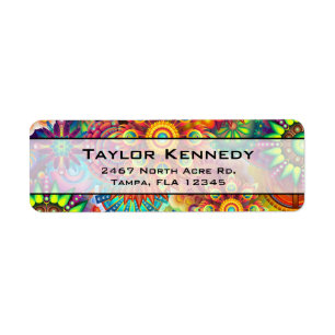 Multicolored Art Deco Flower Shapes Pattern Return Address Label