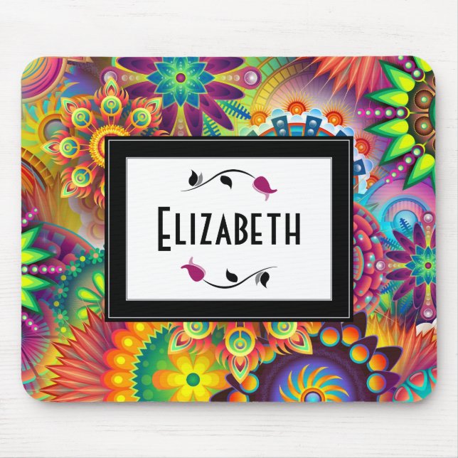 Multicolored Art Deco Pattern Personalised Mouse Pad (Front)